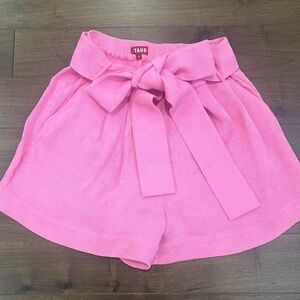 Staud pink high waisted paper bag shorts